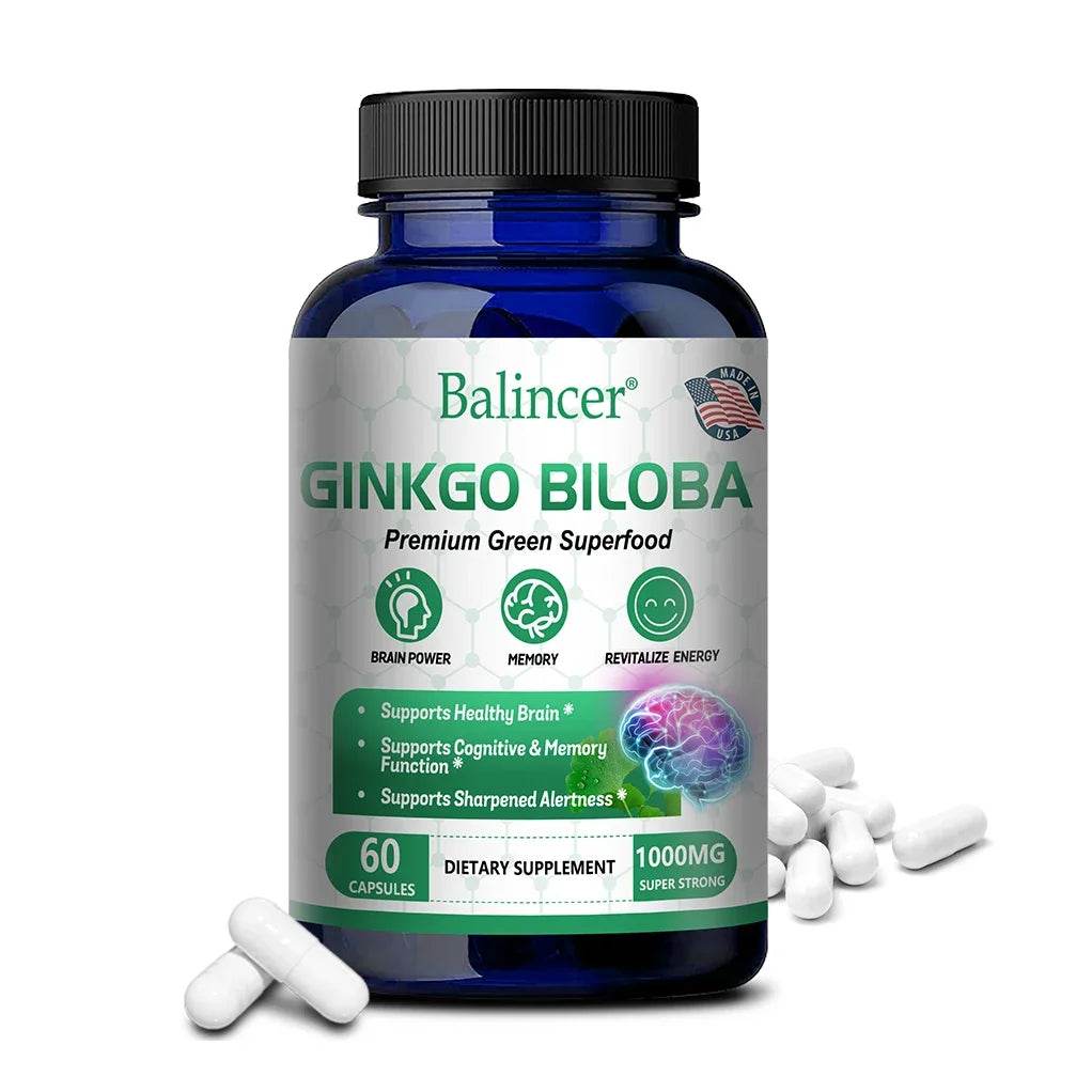 Ginkgo Biloba Extract, B Vitamin Supplement, Supports Brain Function and Memory, Focus, Stress Relief, 60/120 Veggie Capsules 60count United States