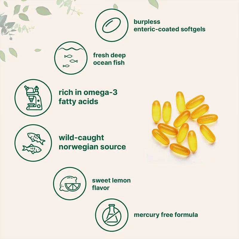 DHA Supplement, Fish Oil Omega-3 1240 mg, Supports Brain Health, Improves Focus, Mercury Free, 120 Capsules