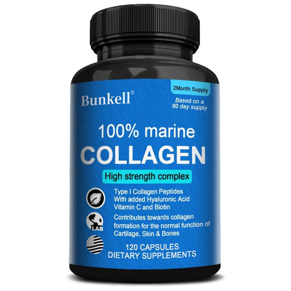 Marine Collagen | with Hyaluronic Acid, Vitamin C and Biotin | High Strength Collagen Supplement for Men and Women 120 Capsules United States 120count