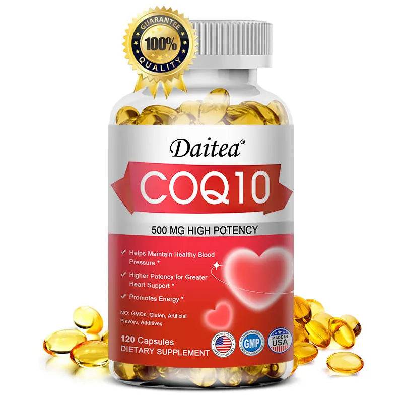 Daitea Coenzyme Q10 Capsules 500mg, for Circulation Stress Health and Body Energy, Better Absorption, Antioxidant United States 120 count
