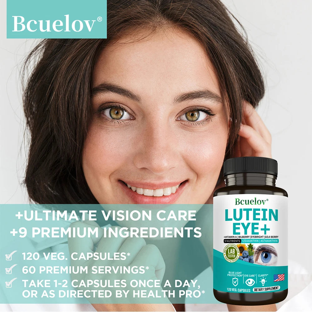 Lutein Eye + Vitamins - 9 in 1 Zeaxanthin Eyebright Bilberry Supplement Retina Eye Lens Healthy Night Vision