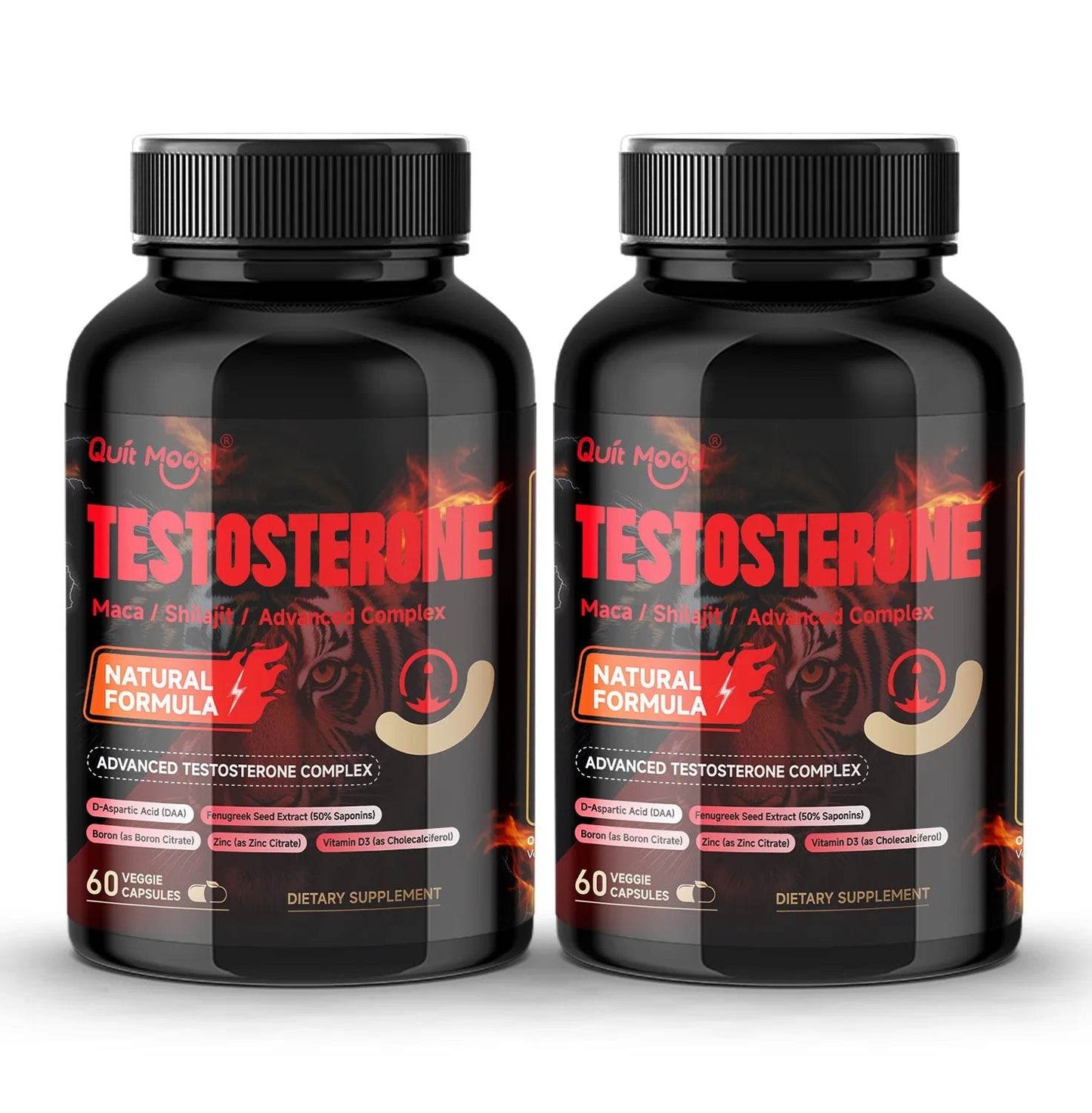 Quit mood Men's Testosterone Capsules | 100mg Maca & 50mg Shilajit & More | Hormone Balance & Stamina Enhancer – 60 Capsules 2 Bottles-120 Caps United States
