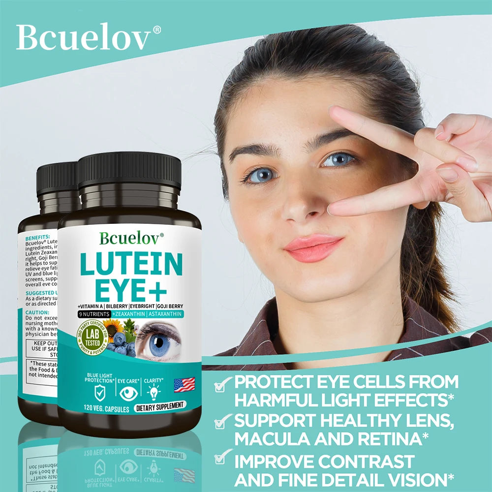 Lutein Eye + Vitamins - 9 in 1 Zeaxanthin Eyebright Bilberry Supplement Retina Eye Lens Healthy Night Vision