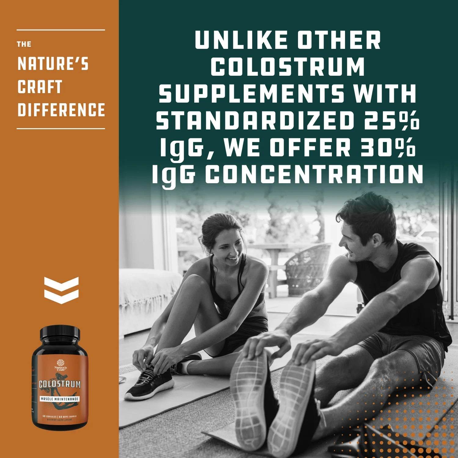 Colostrum, 30% IgG 500 mg - Muscle Support, Gut Health, Joint Immunity, Bone Strength & Brain Support, 60 Capsules