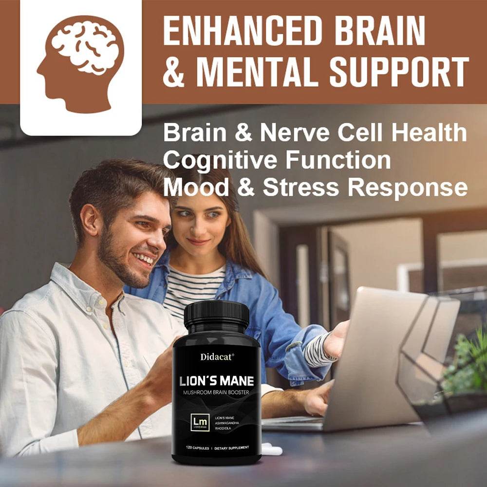 Lion's Mane Supplement - Supports Healthy Energy, Memory, Focus, Mood, Nervous System, Immune Health, 120 Capsules