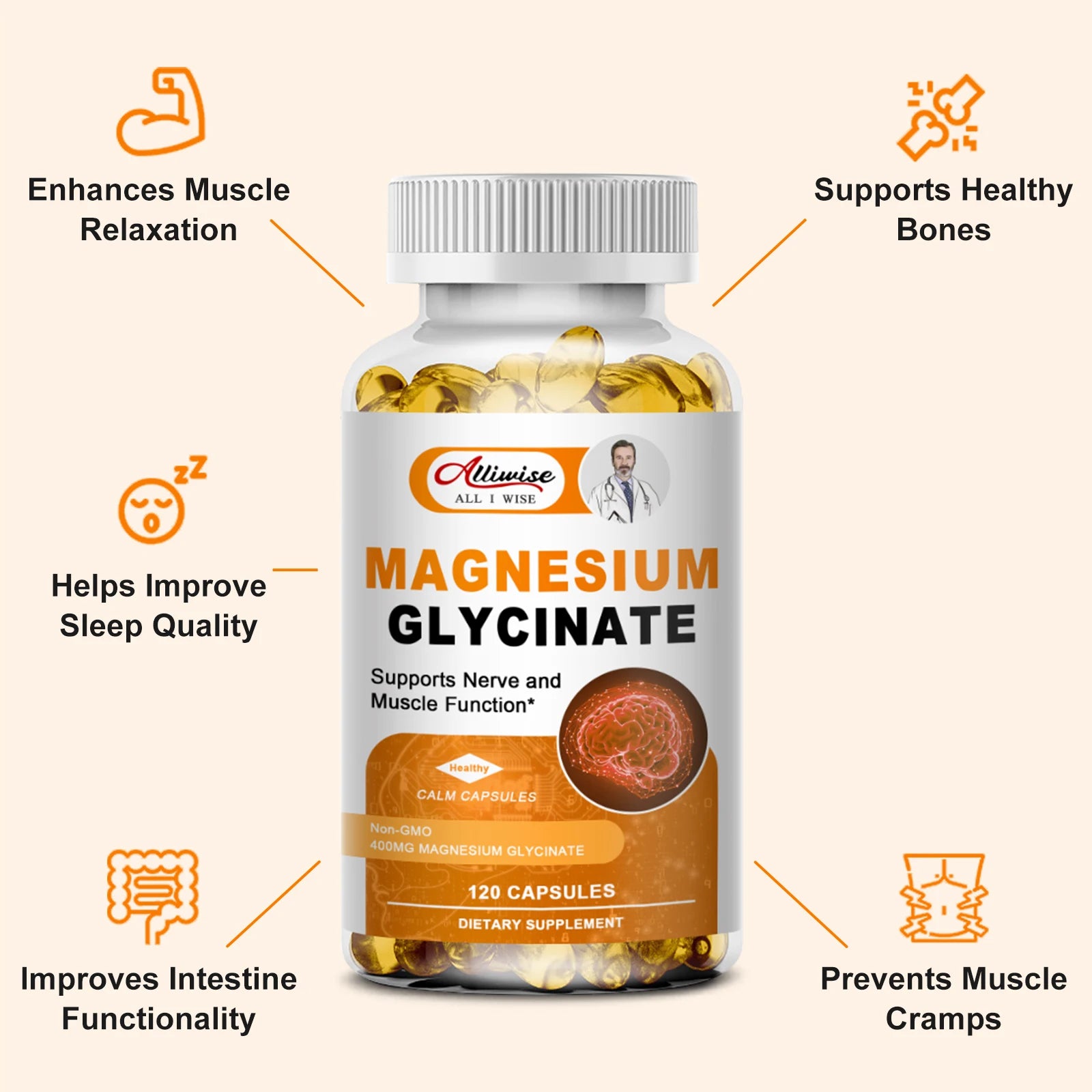 Magnesium Glycinate Supplement 500mg with Zinc,Vitamin D3 B6 High Absorption Support for Women & Men Non-GMO Veggie Capsules