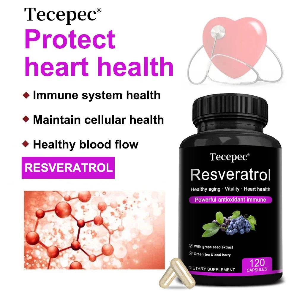 Resveratrol Supplement - Powerful Formula for Healthy Aging, Immune Support & Heart Health with Green Tea Leaf & Grape Seed