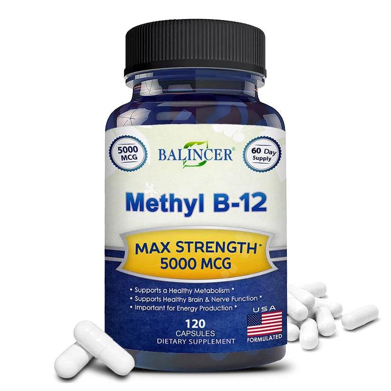Vitamin B12 - 5000 MCG Supplement -Benefits Brain & Heart Function, Supports Memory, Learning, Helps Boost Natural Energy 120count United States