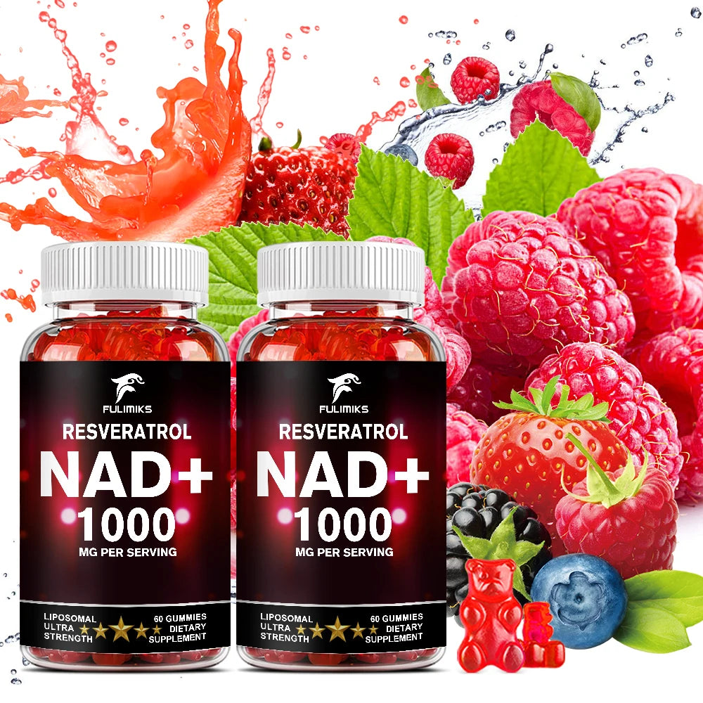 NAD+ Resveratrol Supplement Gummies - High Absorption, Energy Supplement, Daily Energy & Skin Support - 60 Gummies
