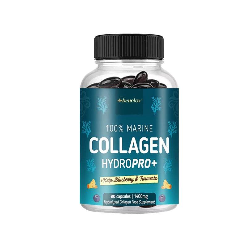 Powerful Marine Collagen - With Hyaluronic Acid, Biotin & Blueberry - 1400mg Complex-Hydrolyzed Type 1-With Vitamins & Minerals United States 60count