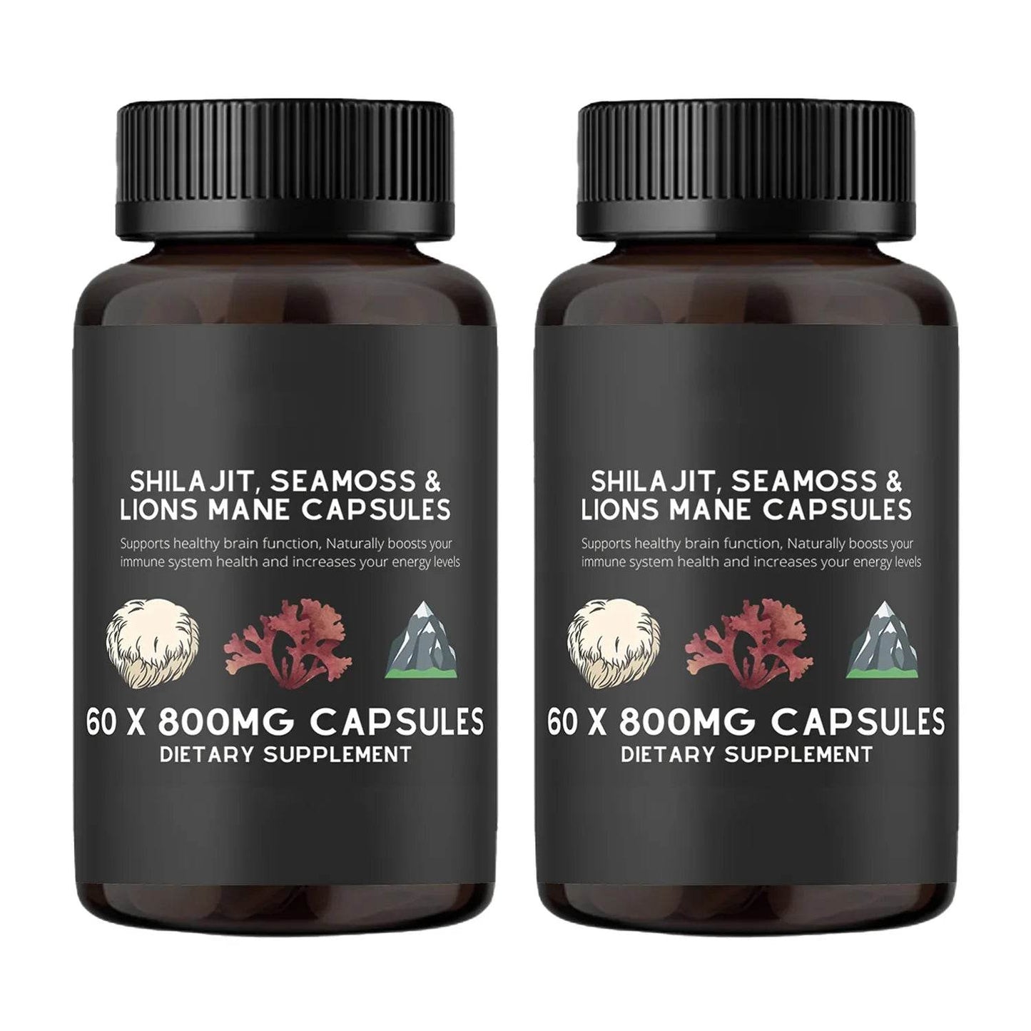 Shilajit, SeaMoss&Lions Mane Capsules - Comprehensive All-in-One Wellness Supplement for Mind, Body, and Vitality - 60 Capsules 2 bottles United States