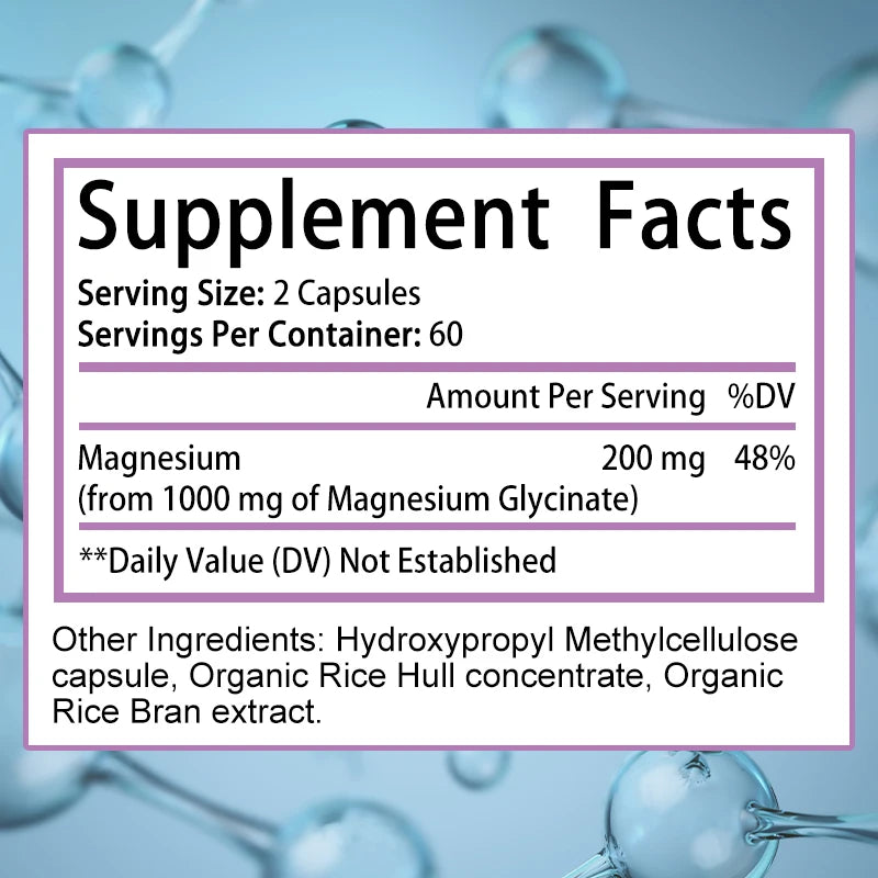 Magnesium Supplement - Pure Magnesium Glycinate Capsules, Maximum Absorption - Supports Sleep, Brain Function, Heart & Mood