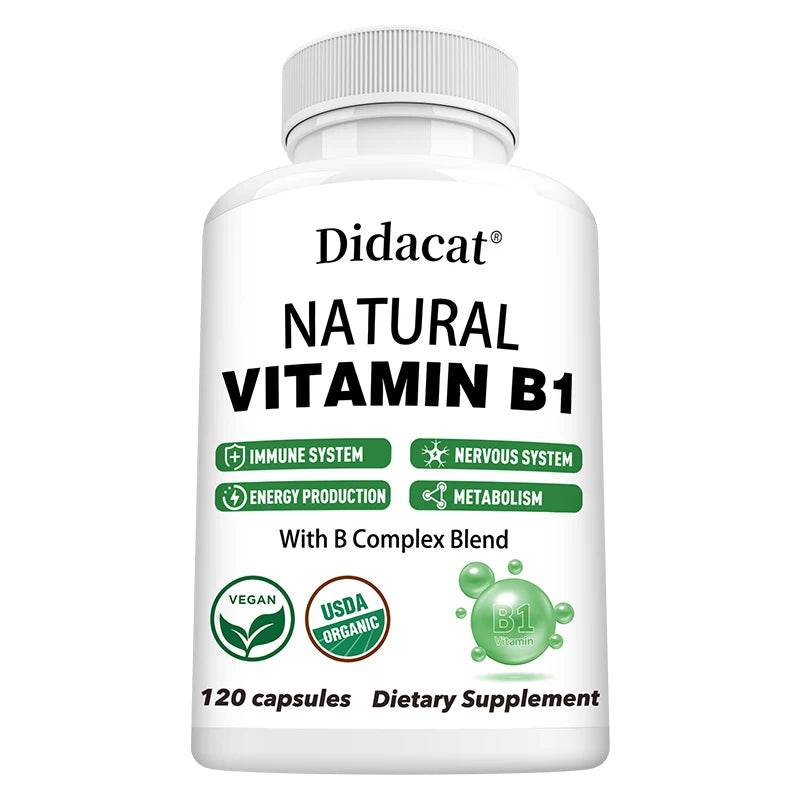 Natural Vitamin B1 - B Complex Blend, Nervous System, Immune System, Energy and Metabolic Health, Vegetarian Capsules United States 120 count