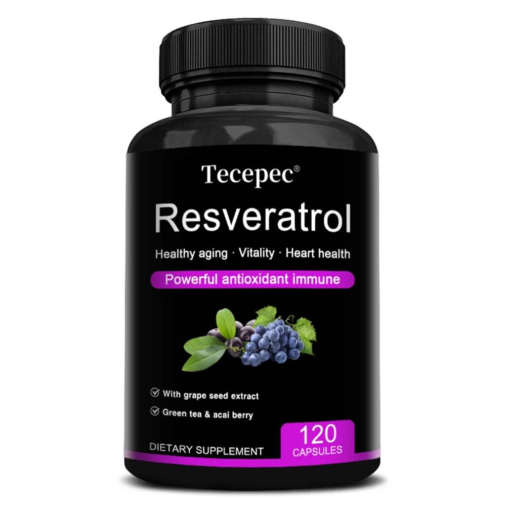 Resveratrol Supplement - Powerful Formula for Healthy Aging, Immune Support & Heart Health with Green Tea Leaf & Grape Seed United States 120count