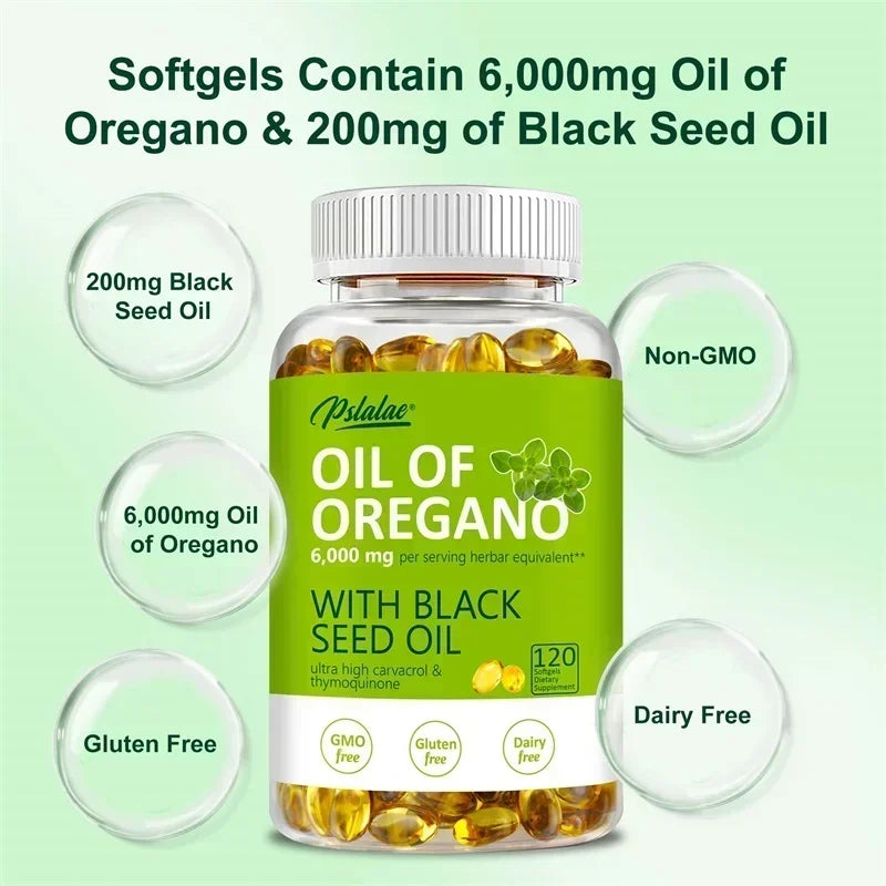 Oregano Oil Softgels - with Oregano & Black Seed Oil, for Digestion, Relieves Bloating, Boosts Immune, Antioxidant - 120pcs