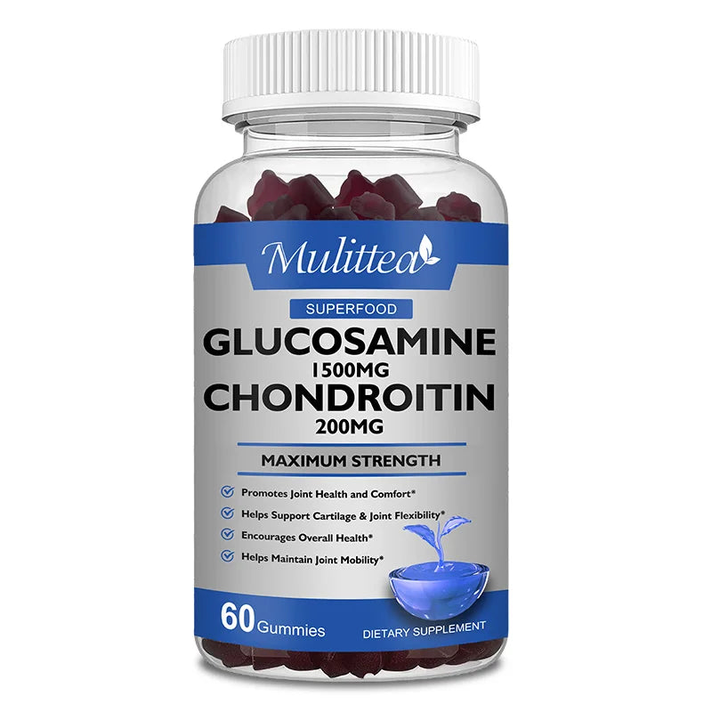 Mulittea Glucosamine with Chondroitin Supports Occasional Joint Discomfort Relief Antioxidant Supplement for Back, Knees, Hands 60pcs