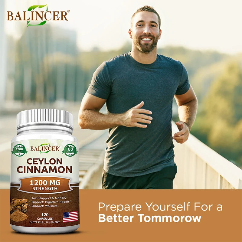 Premium Ceylon Cinnamon 1200 mg Organic All-Natural Supplement for Blood Sugar Levels, Circulation, Brain and Joint Health