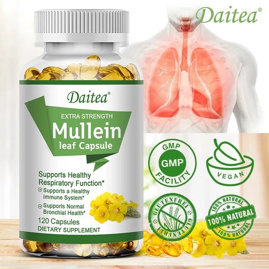 Natural Mullein Leaf Capsules Herbal Supplement for Lung Cleanse, Supports Healthy Respiratory Function, 120 Capsules