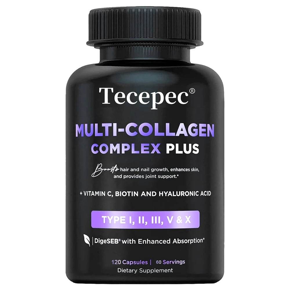 Tecepec Multi-Collagen Supplement - 120 Capsules - for Skin, Hair, Nails, Bones, Tendons, Joints & Gut Health United States 120count
