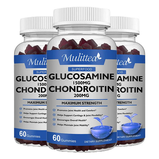 Mulittea Glucosamine with Chondroitin Supports Occasional Joint Discomfort Relief Antioxidant Supplement for Back, Knees, Hands 60pcs 3bottles