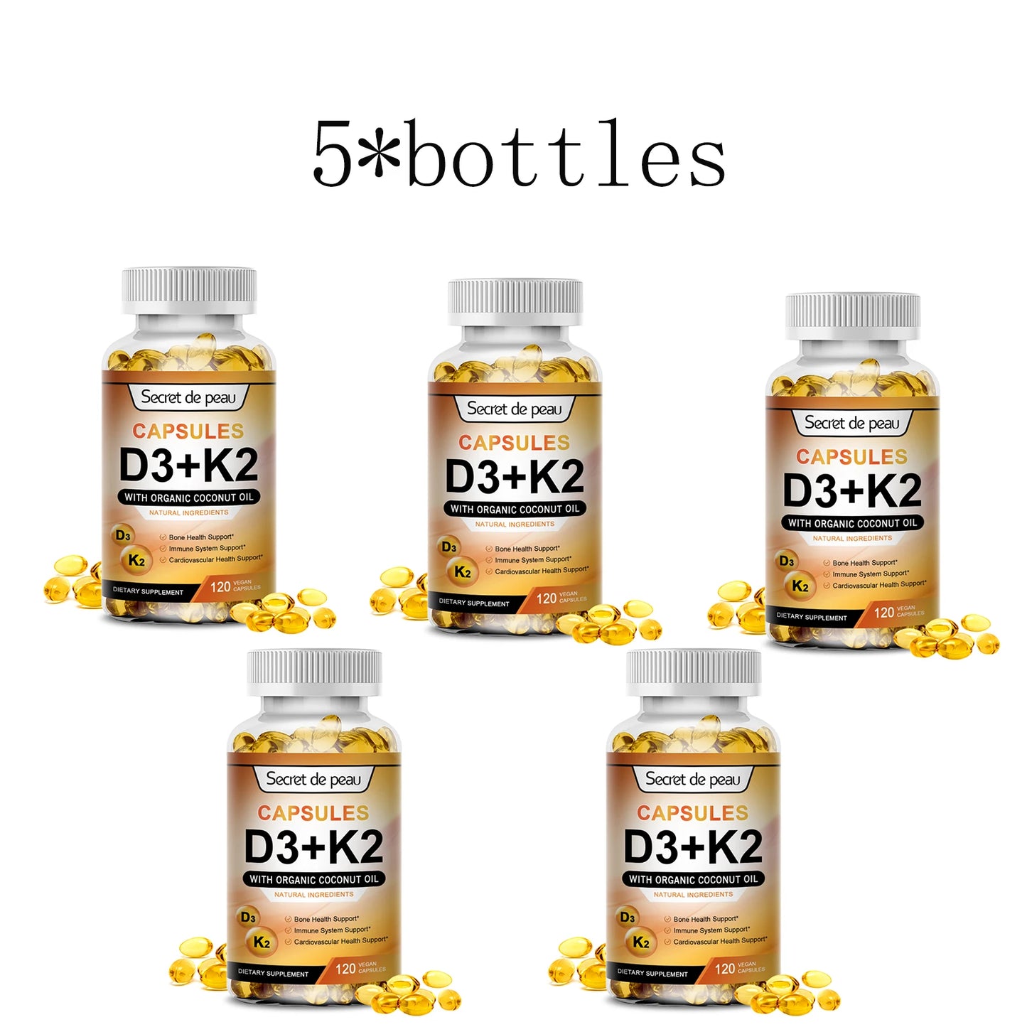 Vitamin K2 (MK7) with D3 Supplement Non-GMO Dietary Supplement for Bone, Teeth, Muscle and Immune Health Support 5 bottles United States
