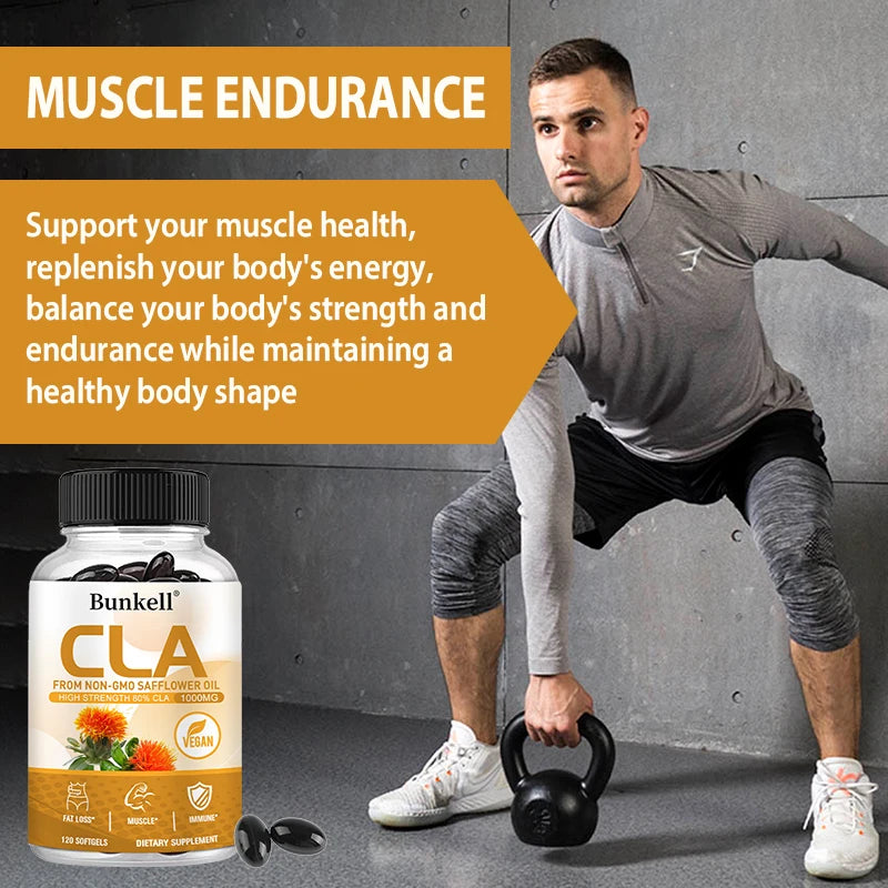 CLA 1000mg Supplement - 80% CLA 800mg - Fat Burner, Cholesterol - Energy Metabolism, Lean Muscle, Workout