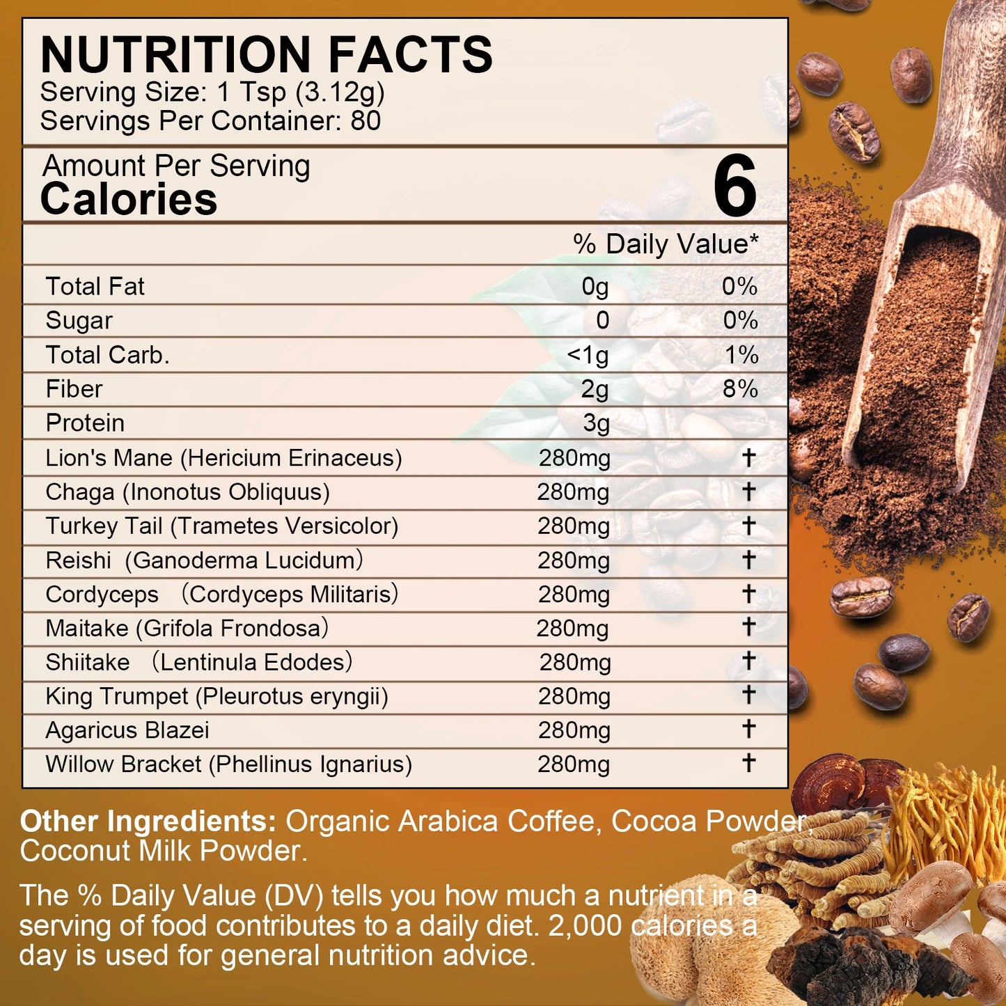 Mushroom Coffee Supplement 10 Mushroom Blend- Lion's Mane, Chaga, Cordyceps Brain Supplements for Energy, Memory and Immunity