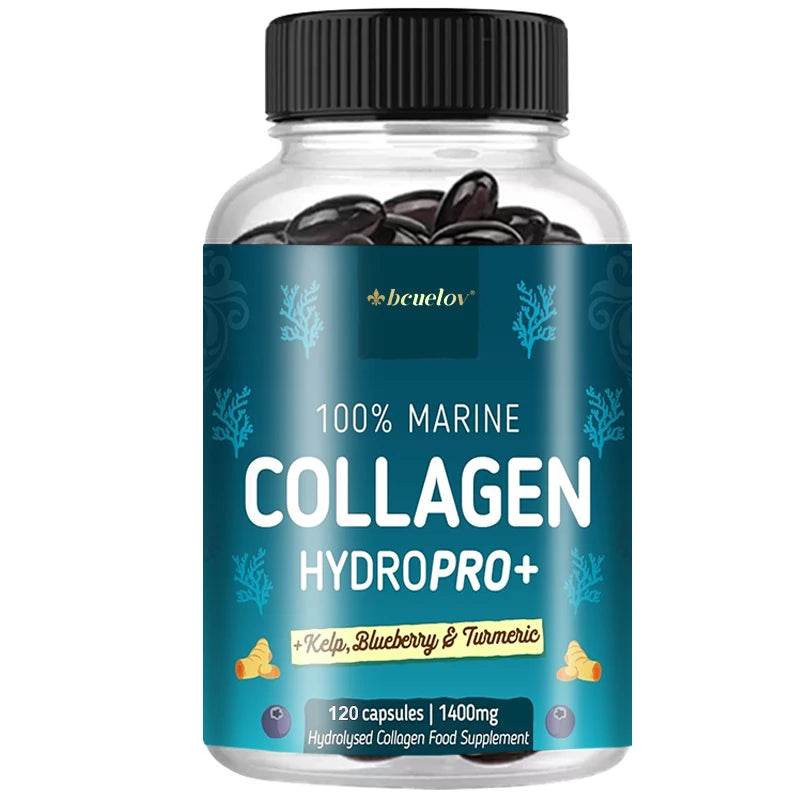 Powerful Marine Collagen - With Hyaluronic Acid, Biotin & Blueberry - 1400mg Complex-Hydrolyzed Type 1-With Vitamins & Minerals United States 120count