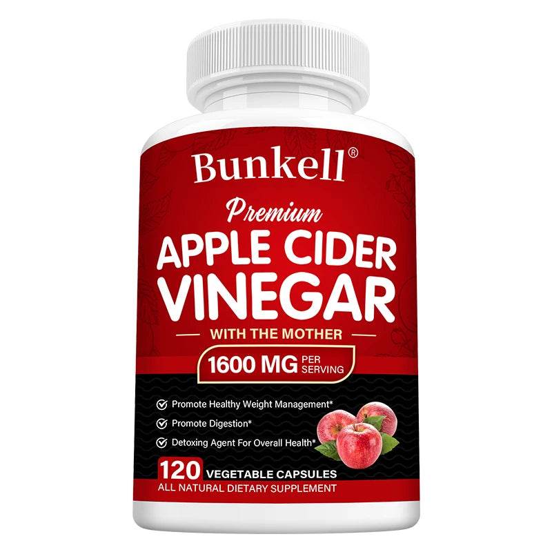 Bunkell Apple Cider Vinegar Supplement, Digestion Boosting, Cleansing, Detoxification, Metabolism and Fat Burning United States 120count