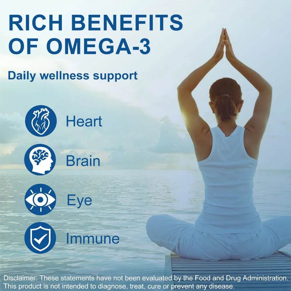 OMEGA 3 Fish Oil Supplement - Rich in EPA & DHA, Supports Brain Health, Heart - Immune System, Eyes, Skin, 90 Capsules