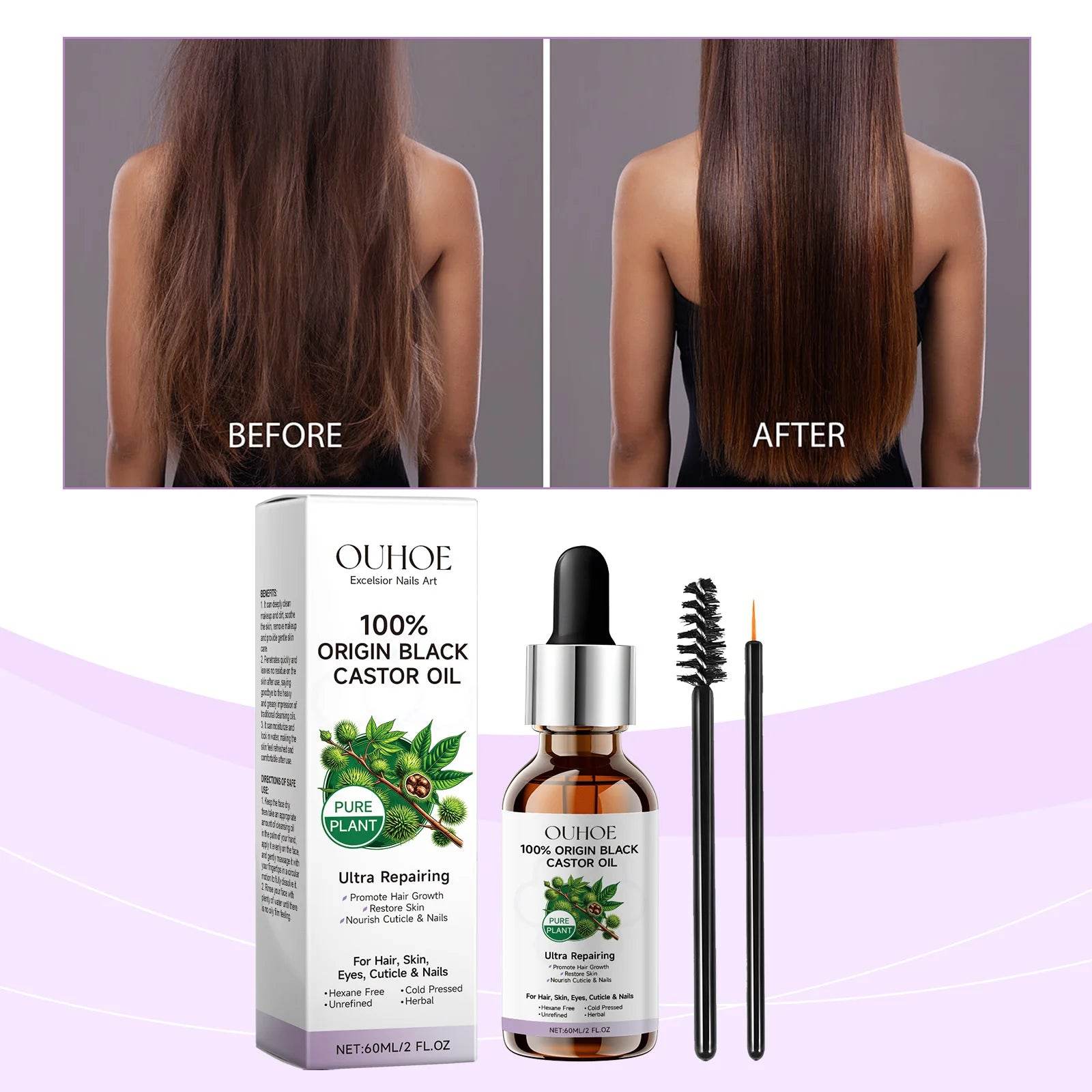 Black Castor Oil Essential Oil Makes Hair Smooth and Shiny. Multi-effect Care Essential Oil Suitable for Body Hair and Eyelashes Other United States