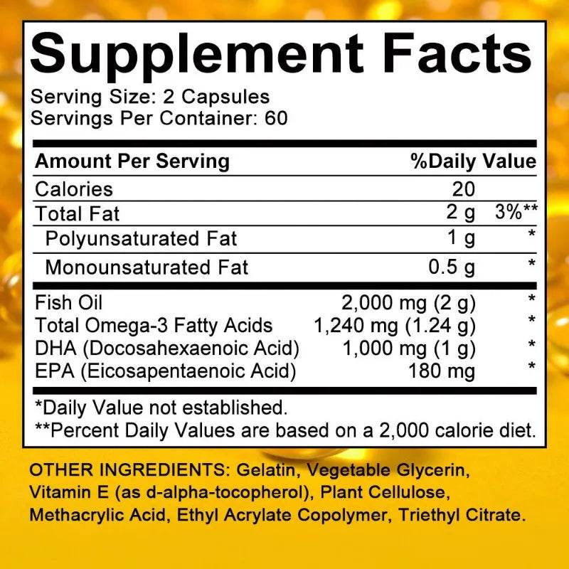 DHA Supplement, Fish Oil Omega-3 1240 mg, Supports Brain Health, Improves Focus, Mercury Free, 120 Capsules