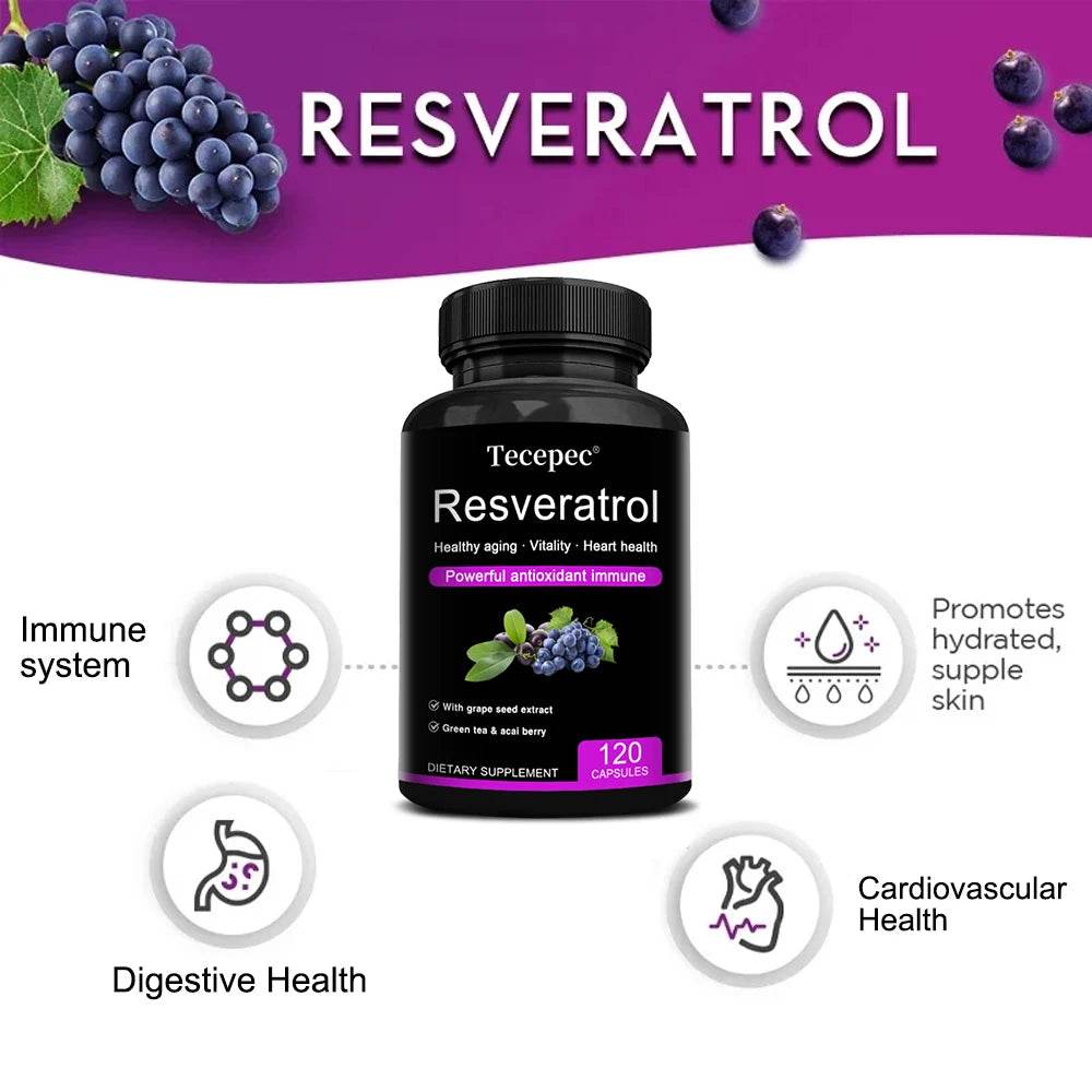Resveratrol Supplement - Powerful Formula for Healthy Aging, Immune Support & Heart Health with Green Tea Leaf & Grape Seed