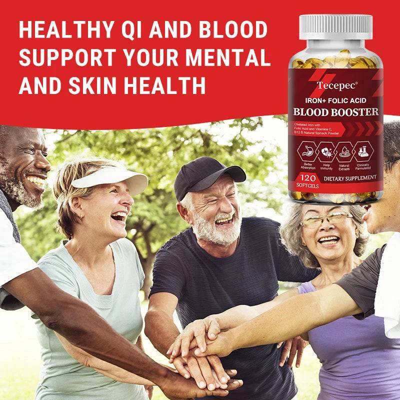 With Iron + Folic Acid, Vitamin C, B12, Blood Booster, Supports Energy, Hemoglobin & Immunity, 120 Capsules