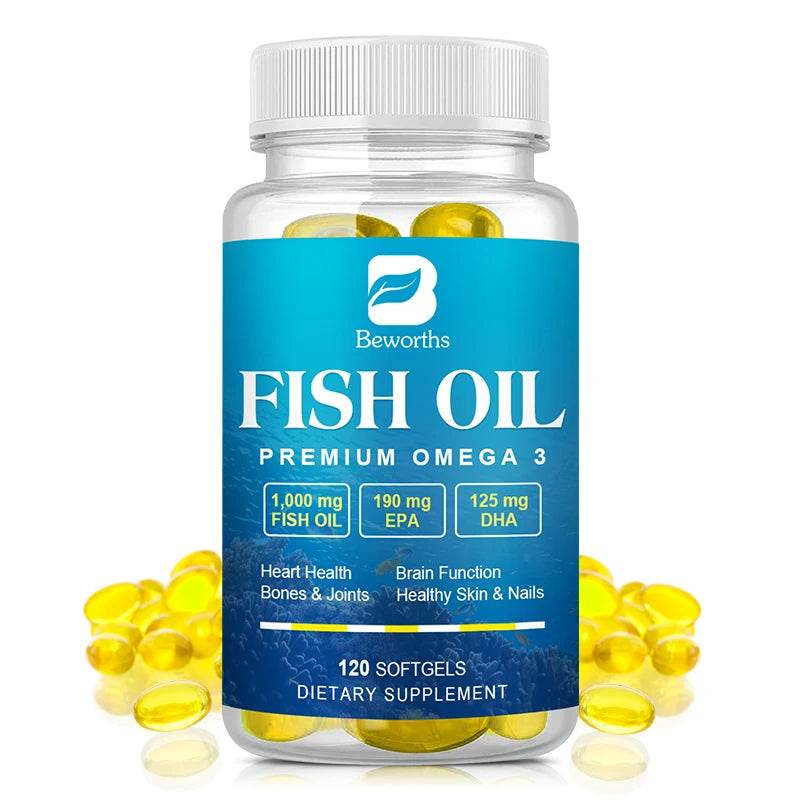 BEWORTHS Omega-3 Fish Oil Supplement High in EPA + DHA for Heart, Brain and Immune Support Nutrition Dietary Supplement 120pcs United States