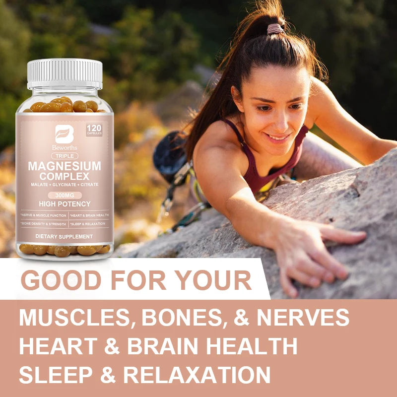 BEWORTHS Magnesium Complex Capsules 300mg Foods Supplements for Muscles, Sleep, Calm, Nervous System & Energy Support