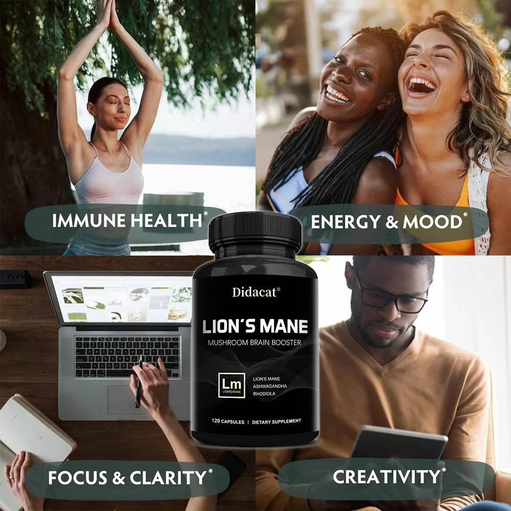 Lion's Mane Supplement - Supports Healthy Energy, Memory, Focus, Mood, Nervous System, Immune Health, 120 Capsules