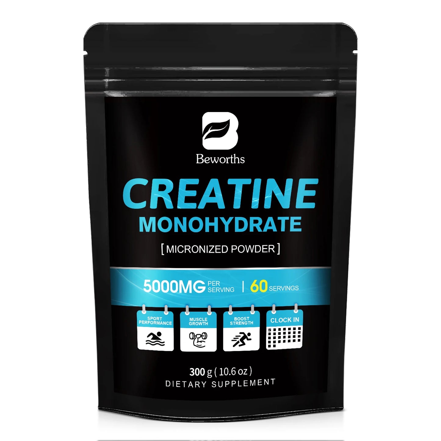 BEWORTHS 300g Creatine Monohydrate Fitness Supplements Build Muscles Muscle Endurance, Non-GMO, Gluten-Free 300g United States