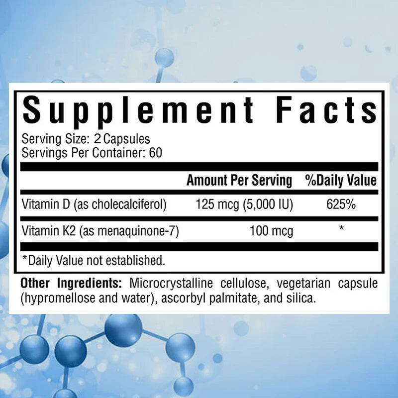 Vitamin D + Vitamin K Supplement, Supports Joint, Bone, Immune & Heart Health, Improves Calcium Absorption, 120 Tablets