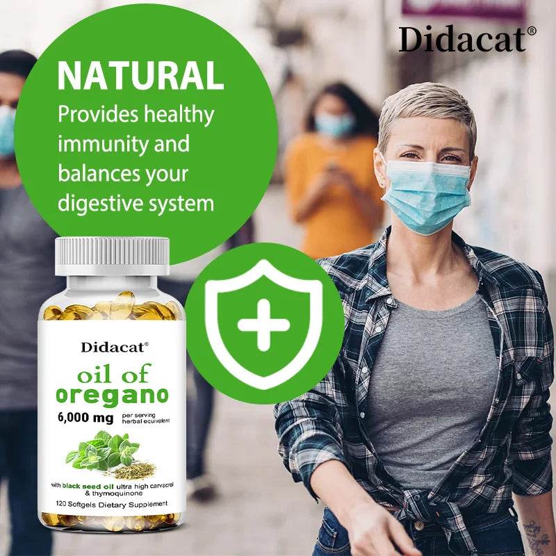 Oregano Oil 6000mg Softgels with Black Seed Oil Strength For Gut Health, Digestive Health, Immune Support