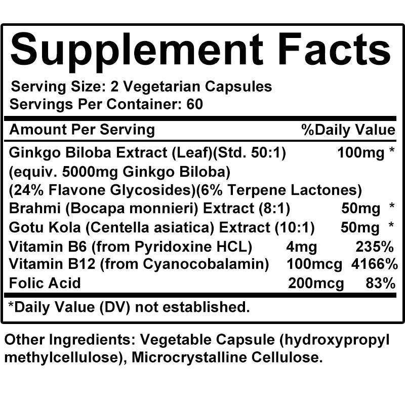 Advanced Nootropics Brain Enhancer Supplement for Memory, Focus, Nerve Energy & IQ Health with Vitamins B12, B6, 120 Capsules