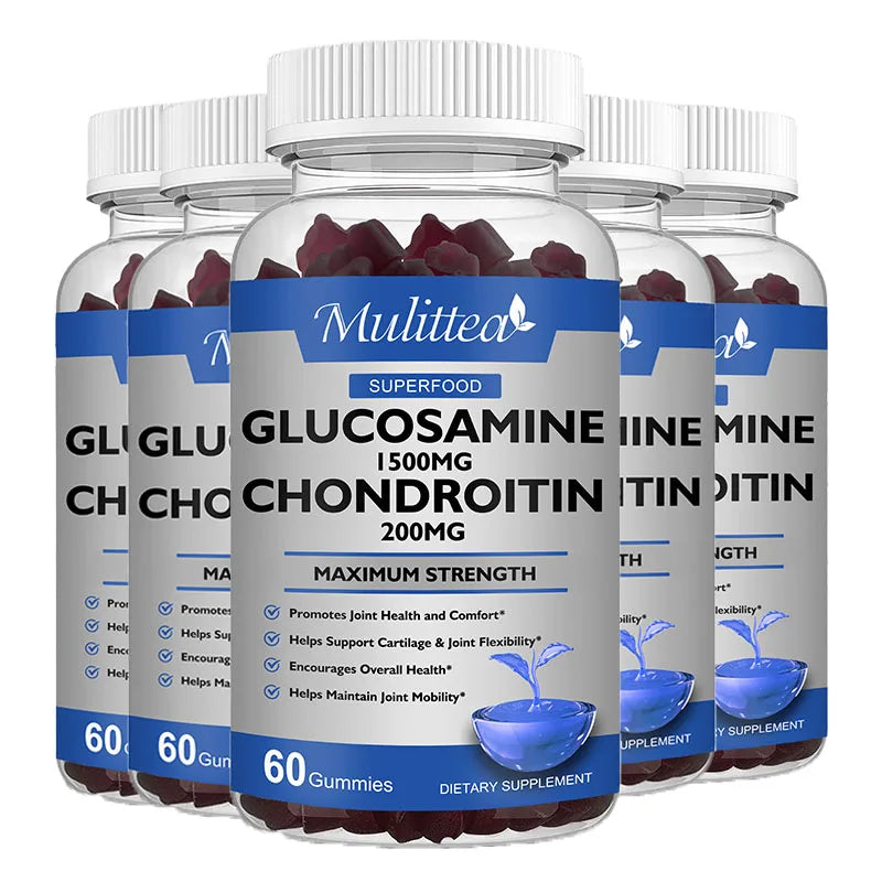 Mulittea Glucosamine with Chondroitin Supports Occasional Joint Discomfort Relief Antioxidant Supplement for Back, Knees, Hands 60pcs 5bottles