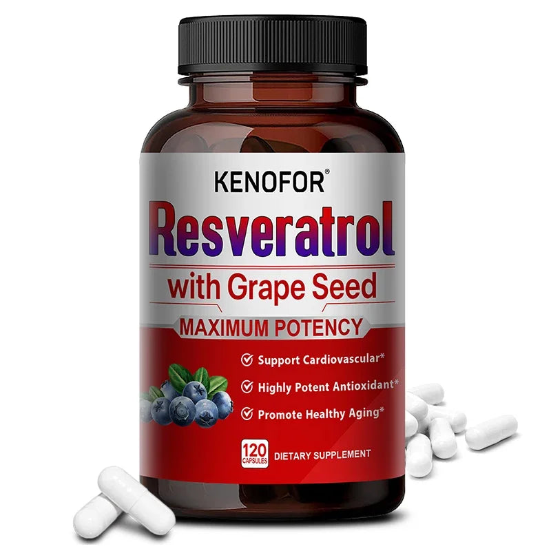 Resveratrol Grape Seed Extract Supplement Supports Skin Health Overall Health And Metabolism Antioxidant 120 Capsules 120count United States