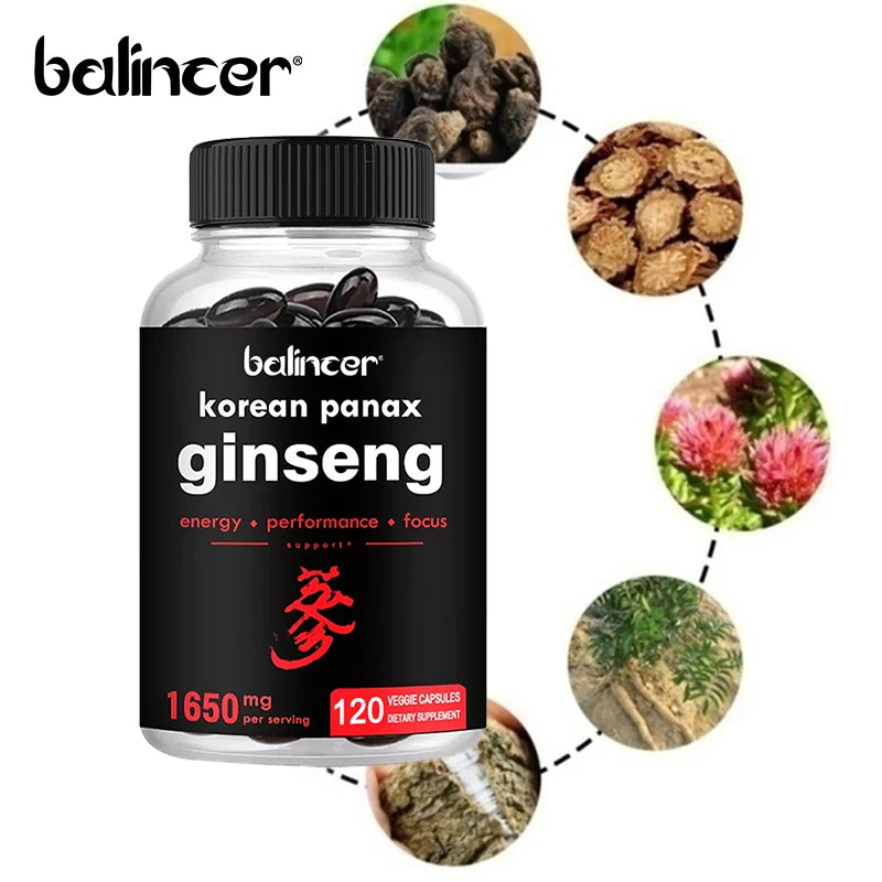 Korean Red Ginseng, Ginsenoside Extract, Energy Supplement, Supports Energy, Focus, Stamina, 120 Capsules