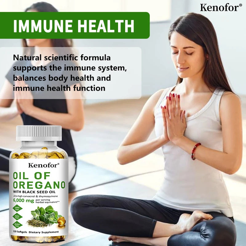 Oregano Oil Softgels - Contains Black Seed Oil, Promotes Digestion and Intestinal Health, Antioxidant, Enhances Immunity