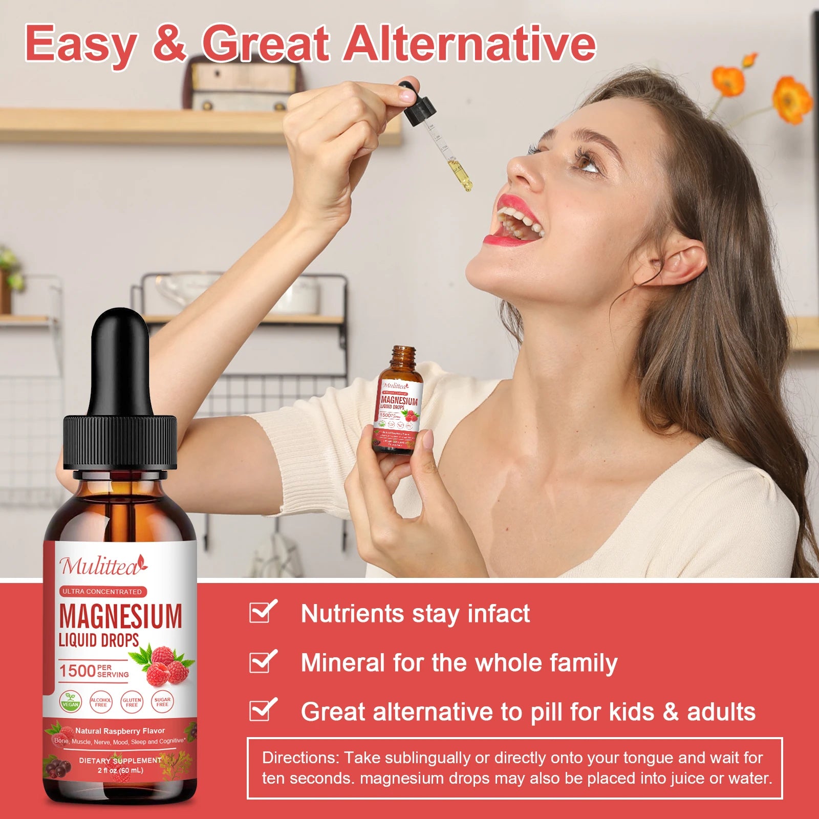 Mulittea Magnesium Liquid Drops - Triple Absorption Supplement To Support Nerves, Nighttime, Heart, Muscles