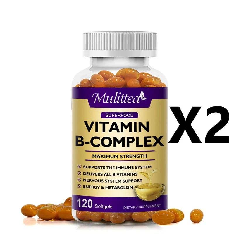 Mulittea Vitamin B Complex Capsules Help Relieve Fatigue Improve Digestion Reduce Stress Better Mood Support Immune Supplement 120pcs 2bottles United States
