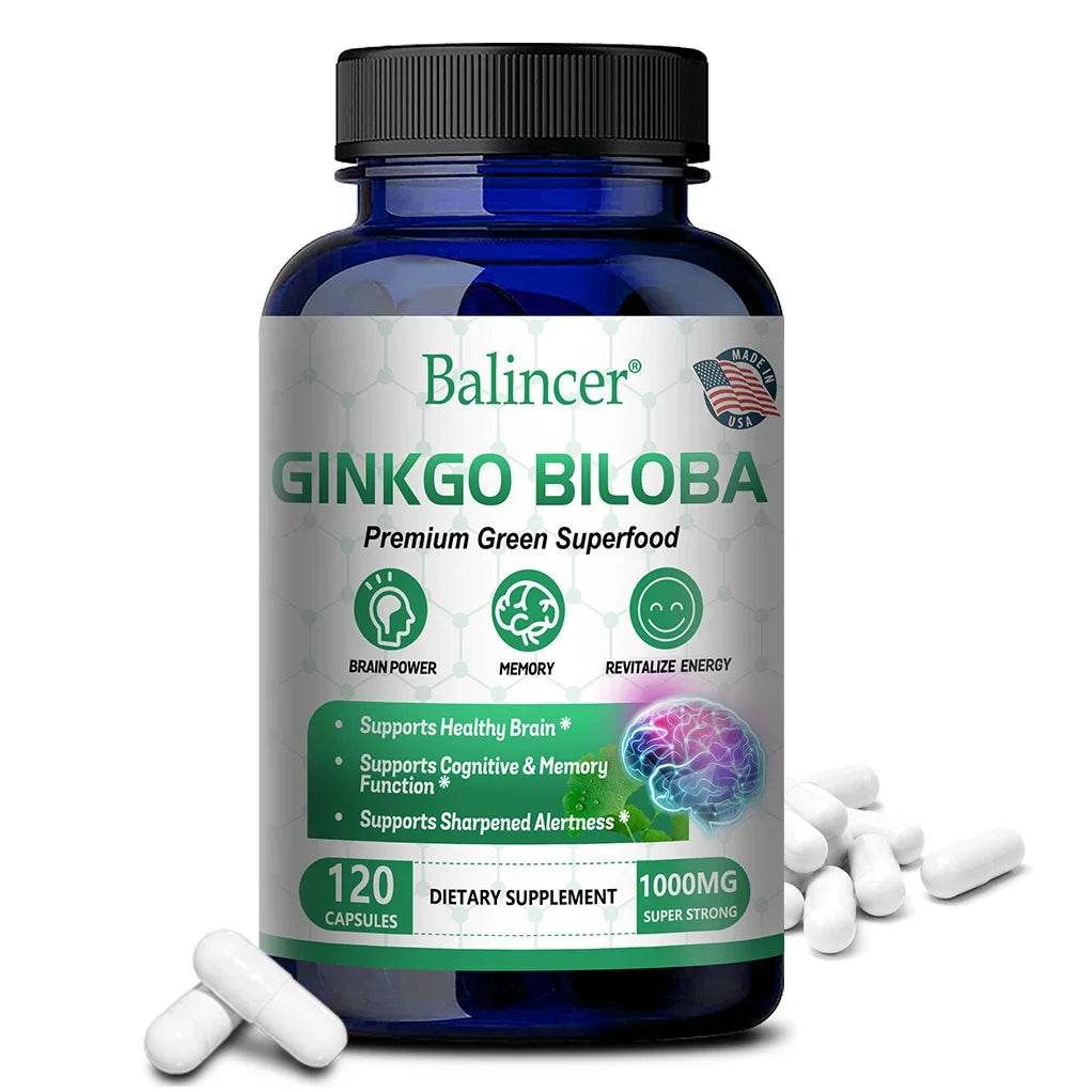 Ginkgo Biloba Extract, B Vitamin Supplement, Supports Brain Function and Memory, Focus, Stress Relief, 60/120 Veggie Capsules 120count United States
