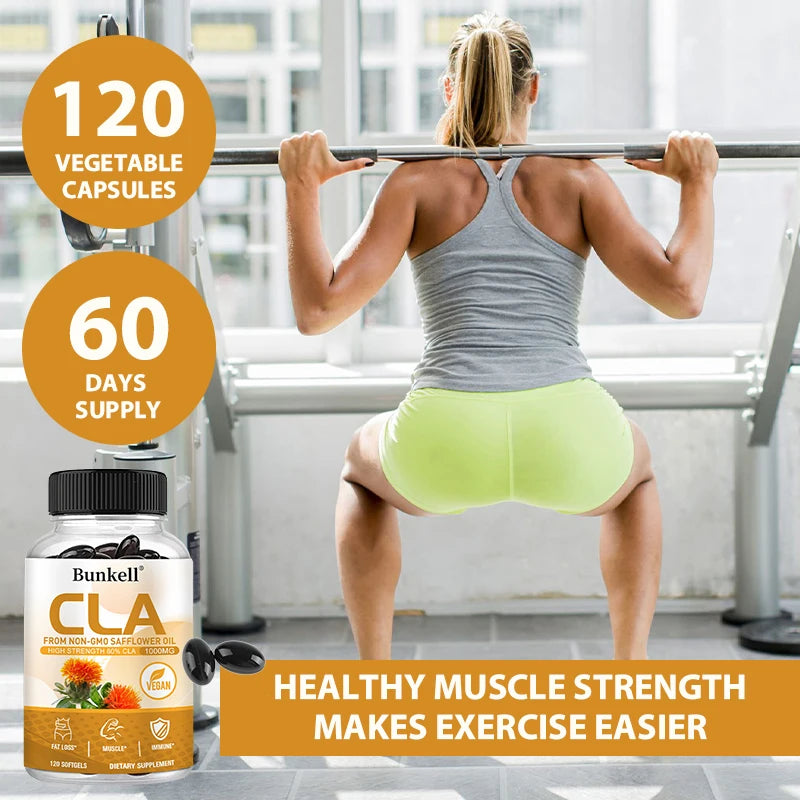 CLA 1000mg Supplement - 80% CLA 800mg - Fat Burner, Cholesterol - Energy Metabolism, Lean Muscle, Workout