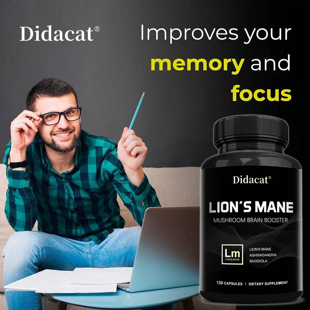 Lion's Mane Supplement - Supports Healthy Energy, Memory, Focus, Mood, Nervous System, Immune Health, 120 Capsules
